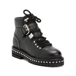 LOLA CRUZ Black Leather Lace Up Booties